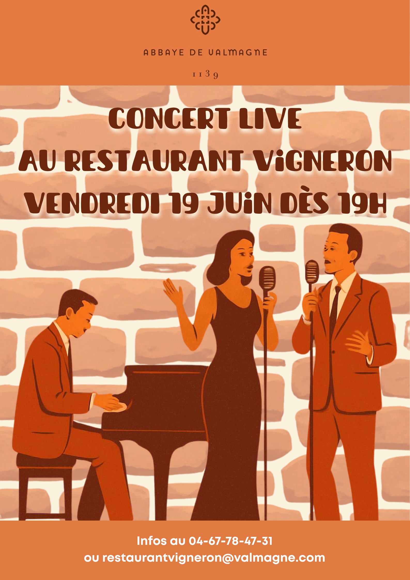 concert live au restaurant vigneron de l'abbaye de valmagne