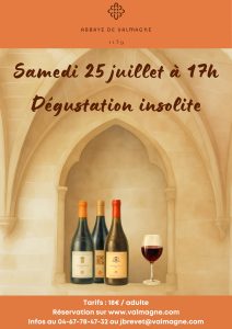 atelier de dégustation insolite à l'abbaye de Valmagne le samedi 25 juillet